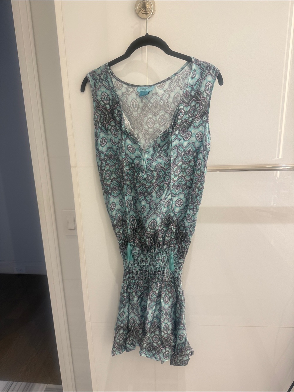 Sleeveless Teal and Black Printed Letarte Mini Dress size xs